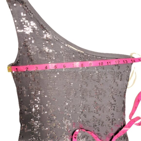 Grey One Shoulder Glitter Cotton  Top Size L - Picture 6 of 6